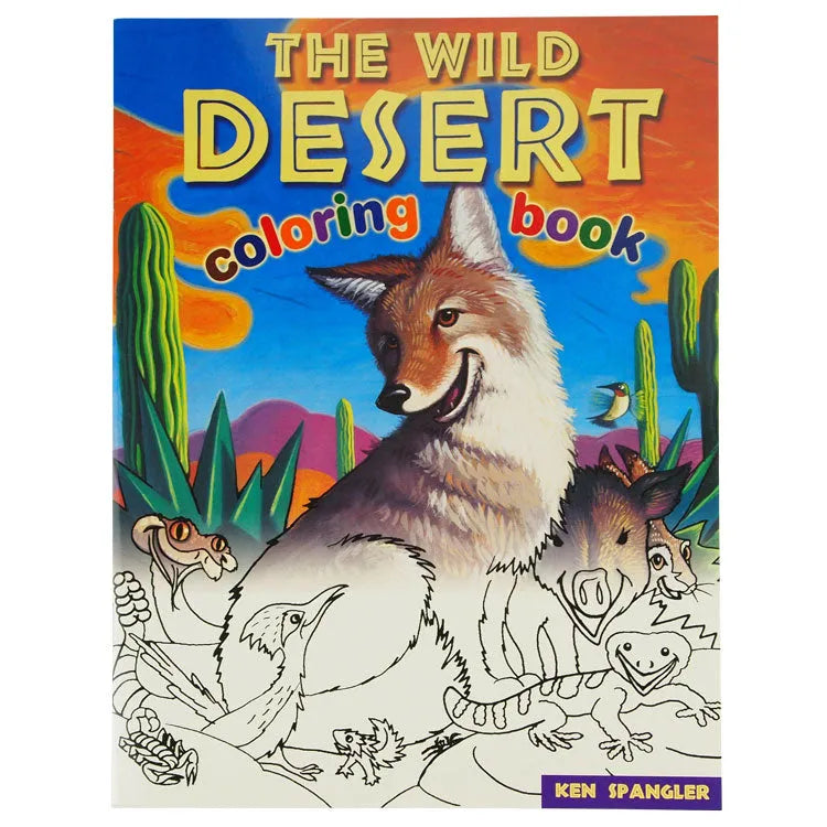 Wild Desert Coloring Book front cover with coyote