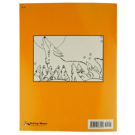 Wild Desert Coloring Book back cover with pack of coyotes