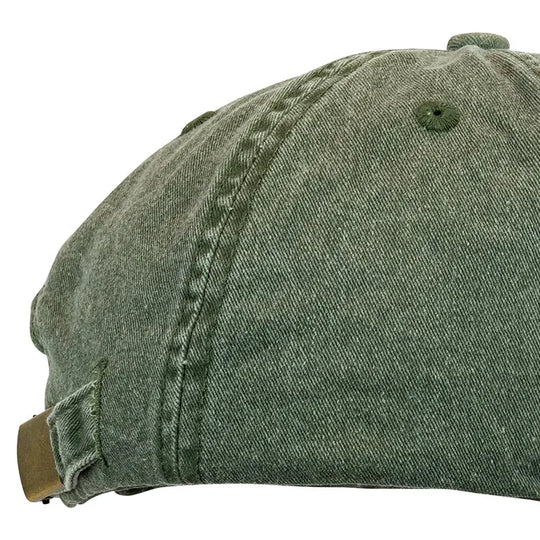 green cotton cap side view with buckle detail