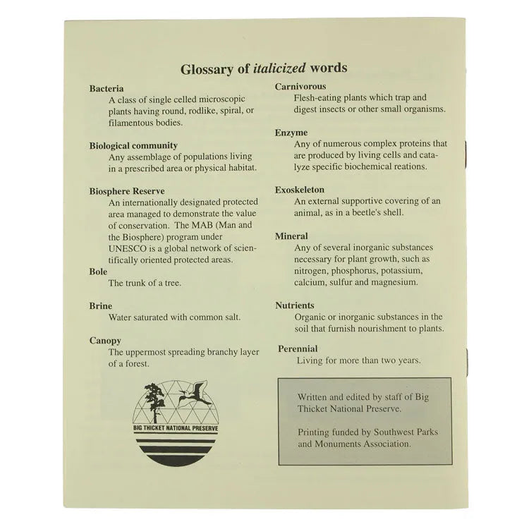 Big Thicket National Preserve Sundew Trail Guide Back Cover