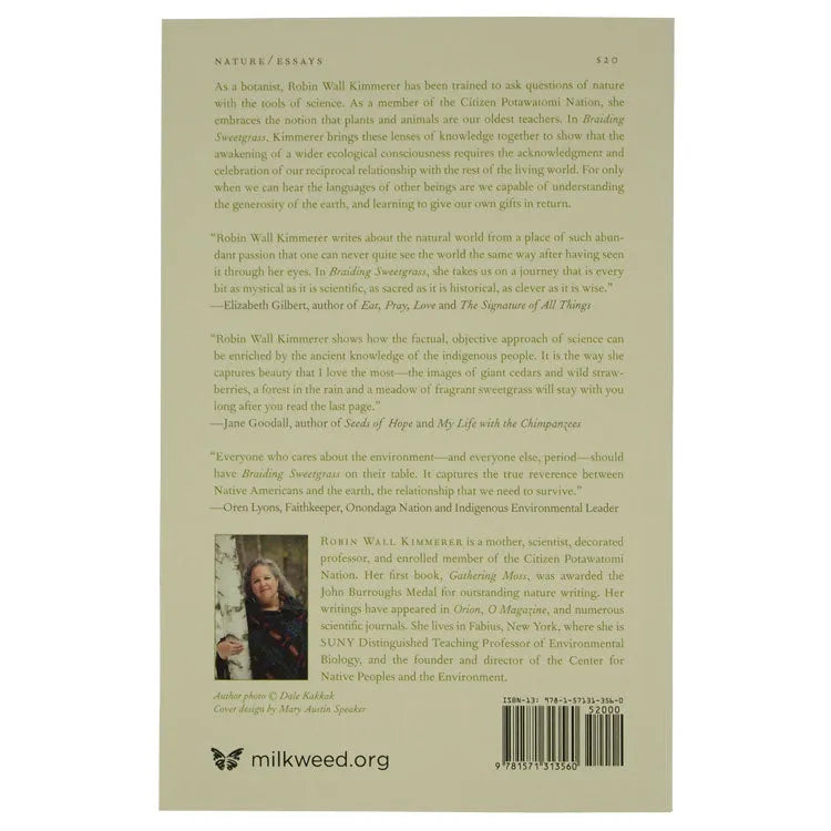 Back cover of Braiding Sweetgrass by Robin Wall Kimmerer