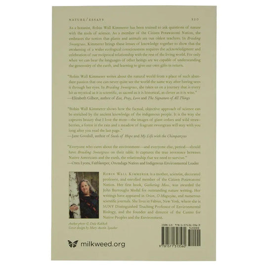 Back cover of Braiding Sweetgrass by Robin Wall Kimmerer