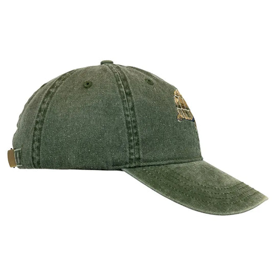 Green cotton ball cap side view