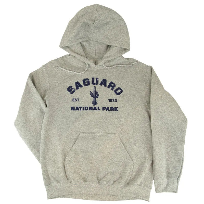 Saguaro National Park Fleece Hoodie - Collegiate with one arm tucked behind
