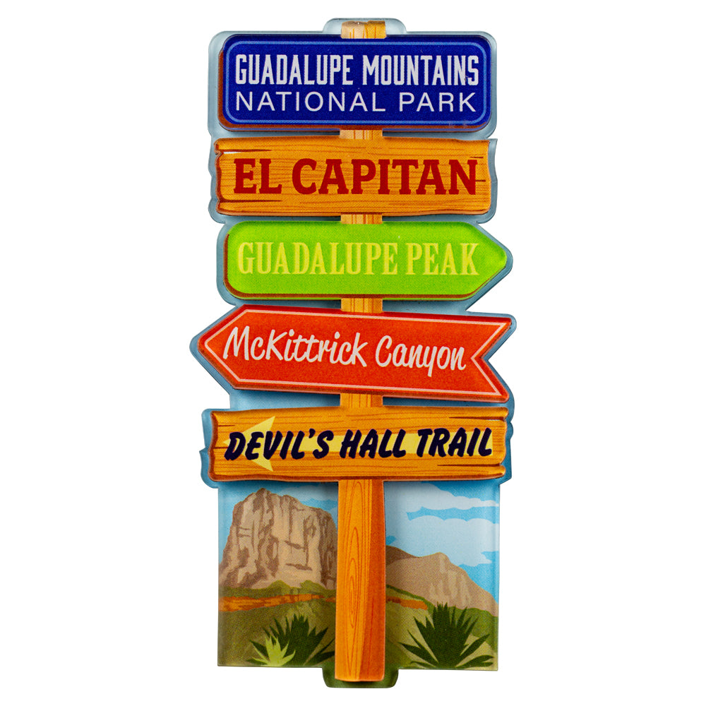Guadalupe Mountains National Park Magnet - Signpost on a white background.