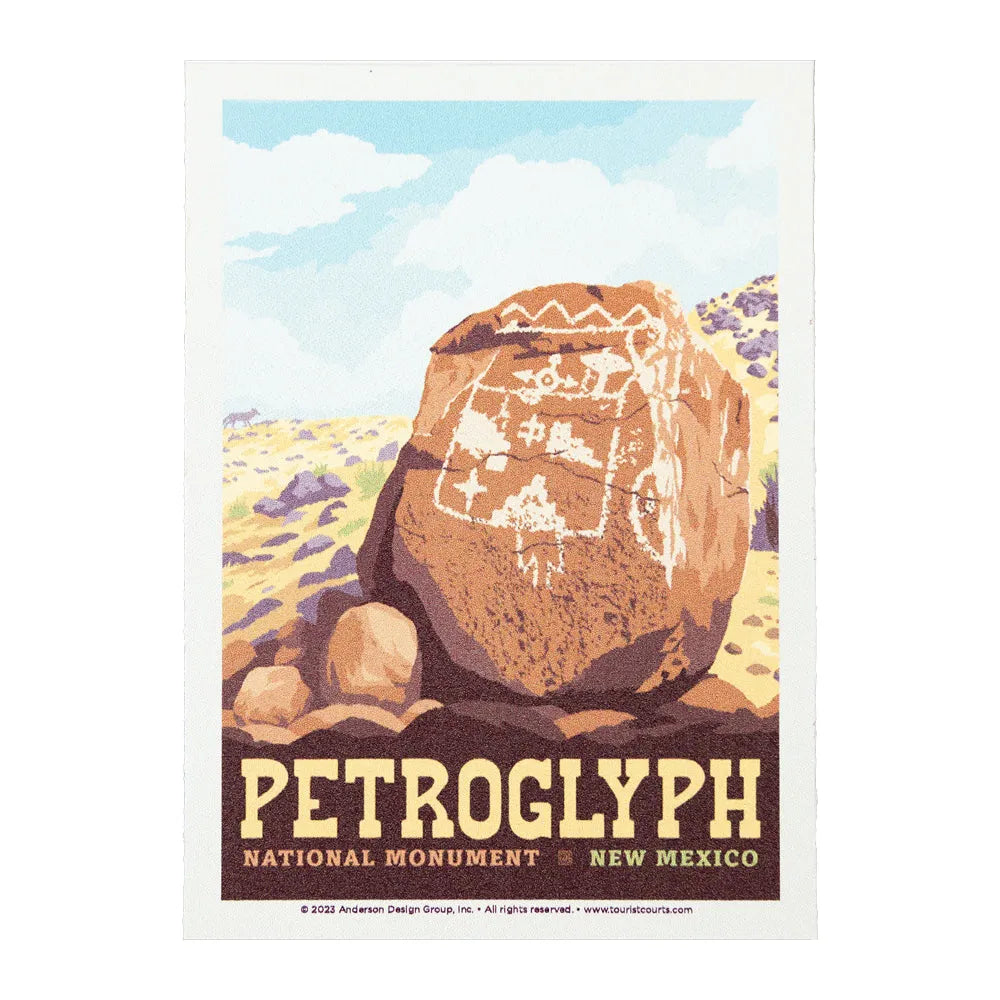 Image of a rock with petroglyphs and 'Petroglyph National Monument, New Mexico' text.