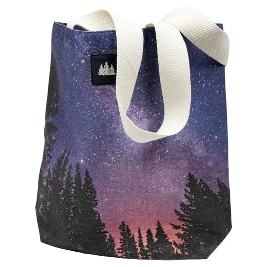 Night Sky Canvas Tote Bag Close Front View with Handles Down