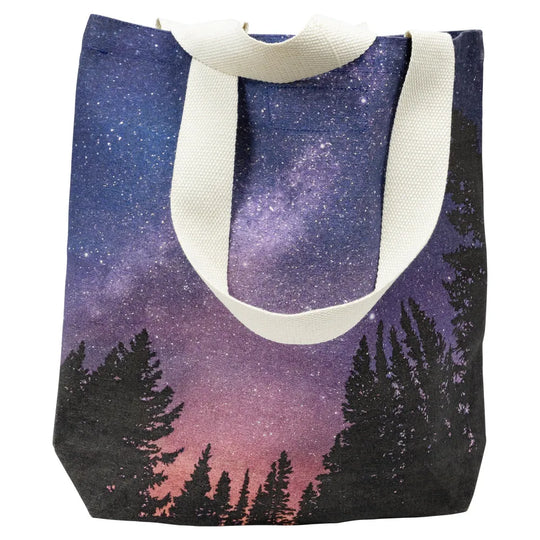 ight Sky Canvas Tote Bag Close Back View with Handles Down