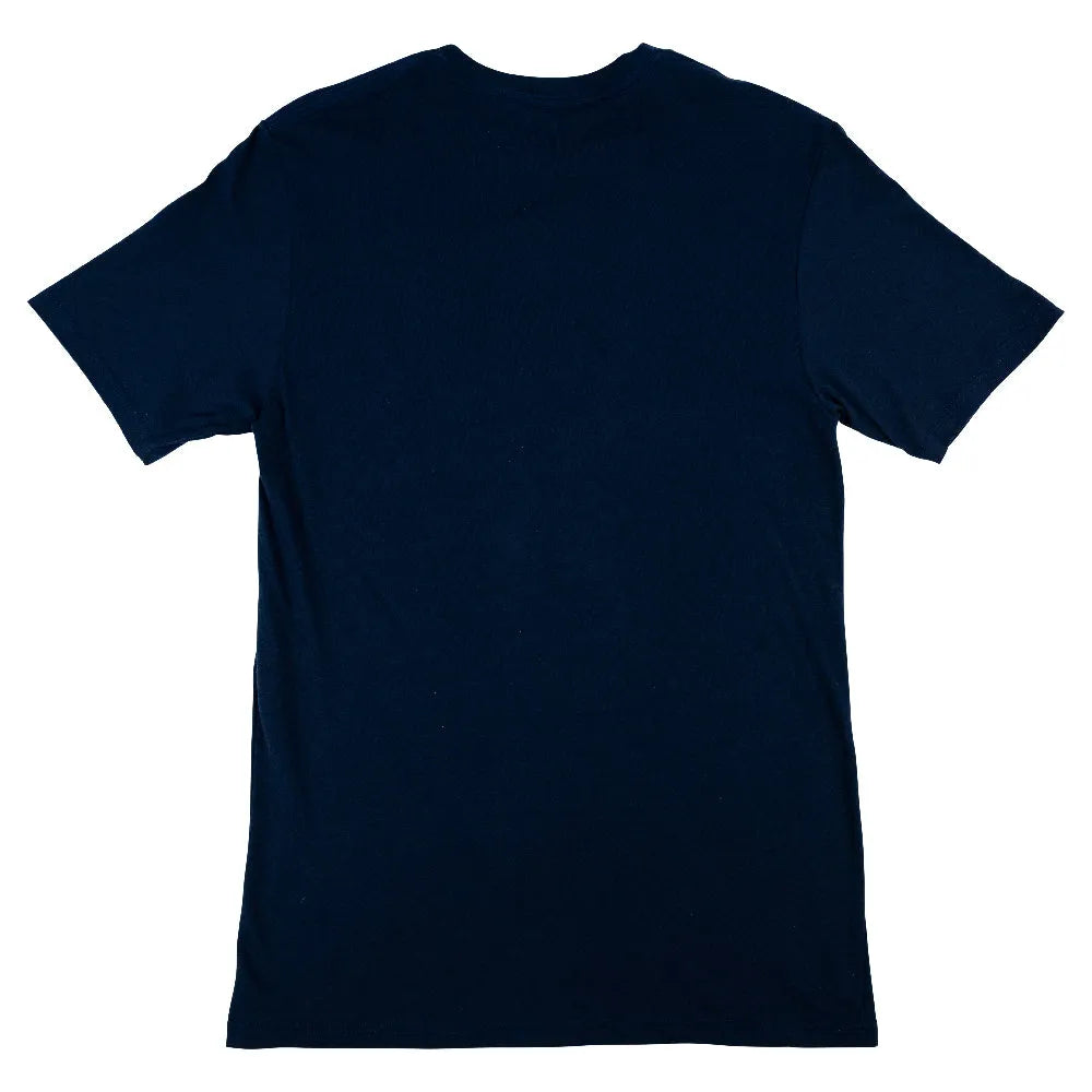 Navy blue t-shirt on a white background