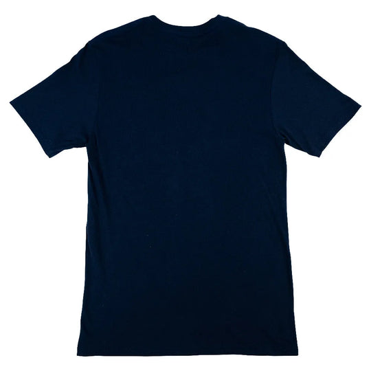 Navy blue t-shirt on a white background