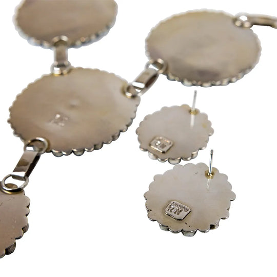 Turquoise floral jewelry set with necklace and earrings on a white background