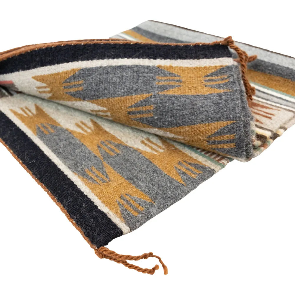 Patterned fabric with geometric design on a white background