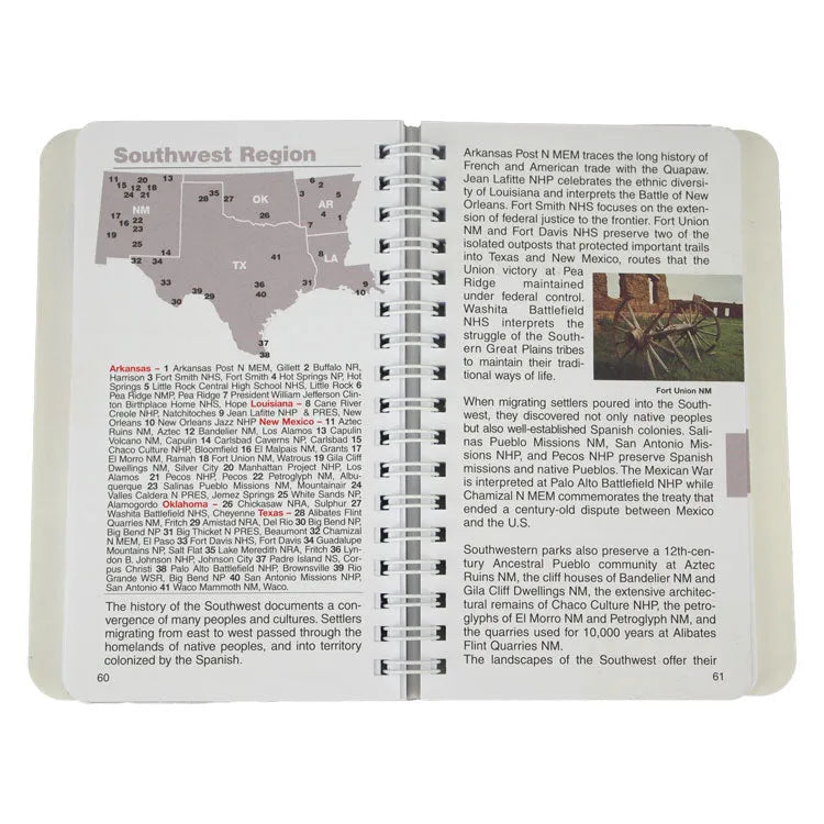 Passport to Your National Parks Book - Standard Edition interior page detailing the Southwest region