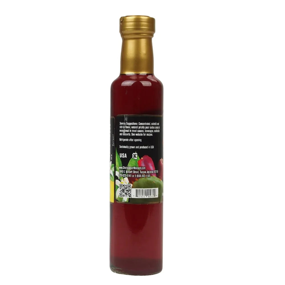Cheri's Prickly Pear Cactus Syrup side view with serving suggestion