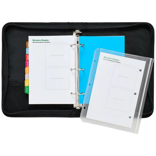 Organizational system with binders, tabs, and a clear cover on a white background