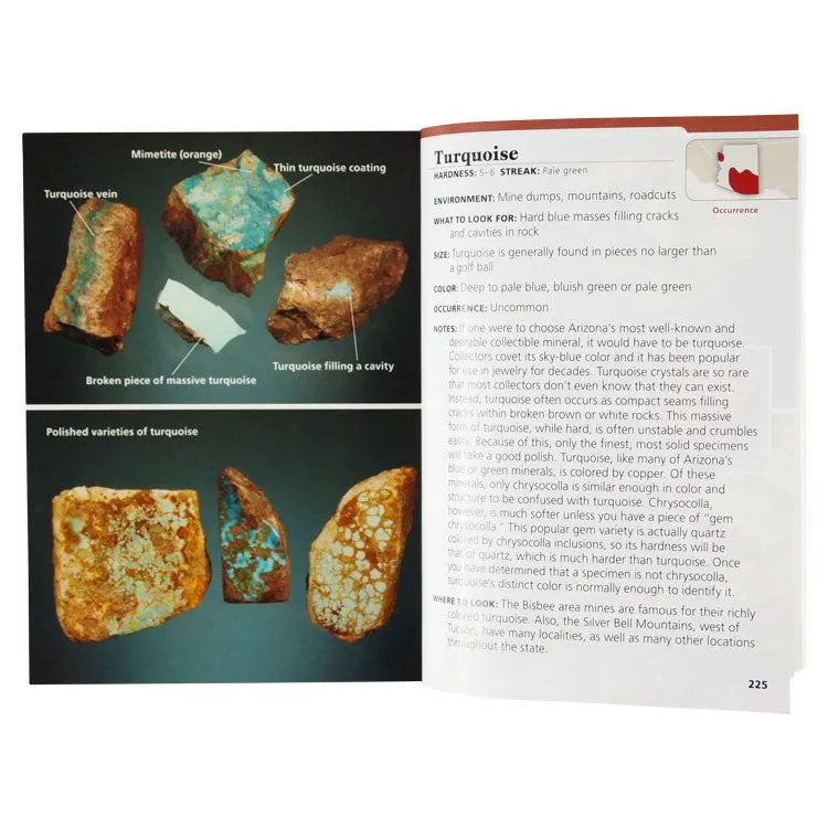 Arizona Rocks & Minerals: A Field Guide to the Grand Canyon State interior pages detailing turquoise