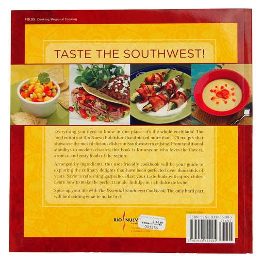 Essential Southwest Cookbook back cover with pictures of dishes from the book