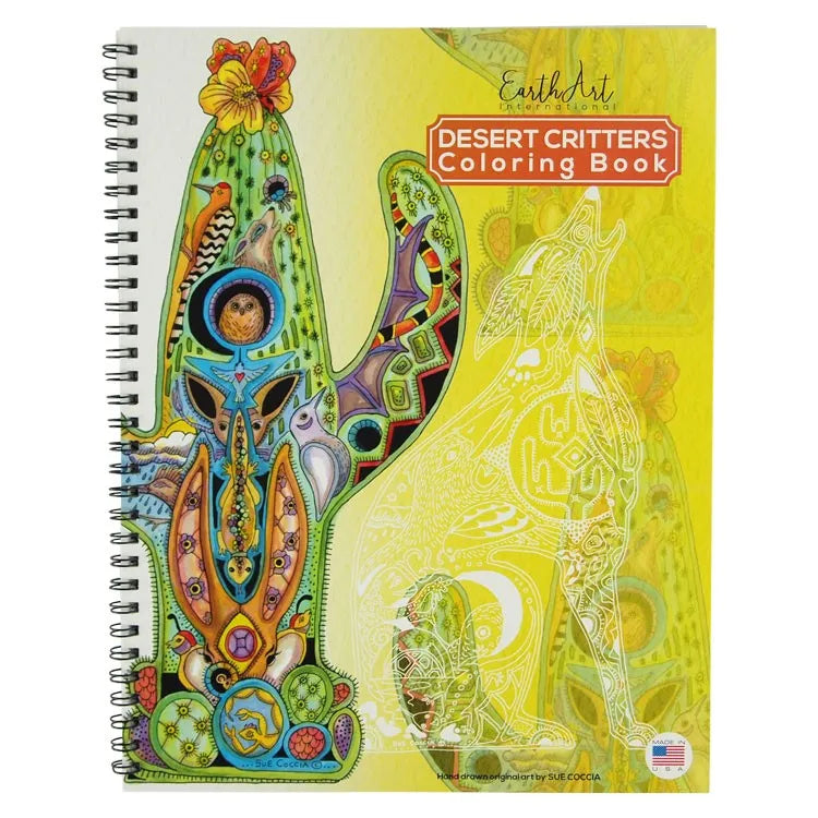 Desert Critters Coloring Book front cover with saguaro art