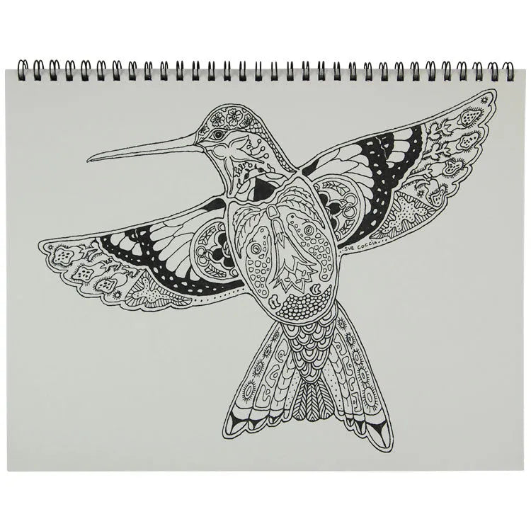 Desert Critters Coloring Book interior page with a humming bird for coloring
