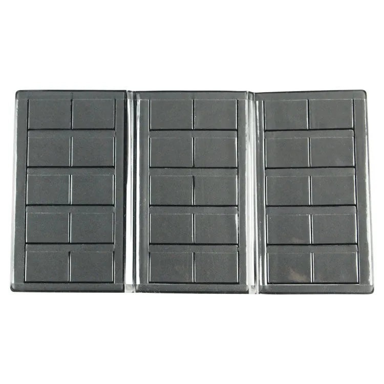 Black collectible token album interior showing 30 individual token sleeves on a white background