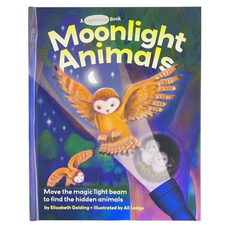 Moonlight Animals front cover featuring owls lit by a flashlight