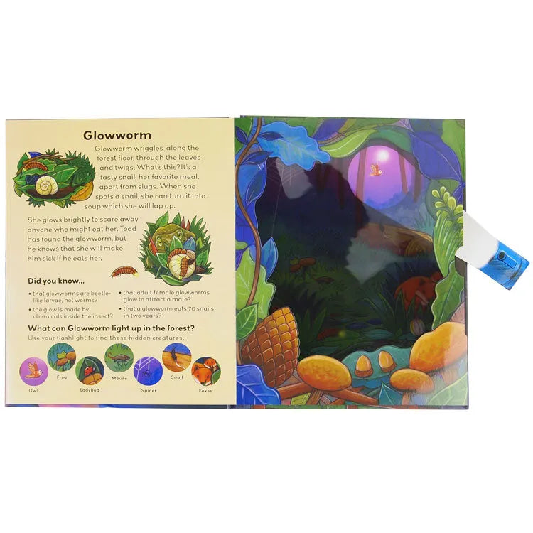 Moonlight Animals interior pages featuring info and images of a glowworm