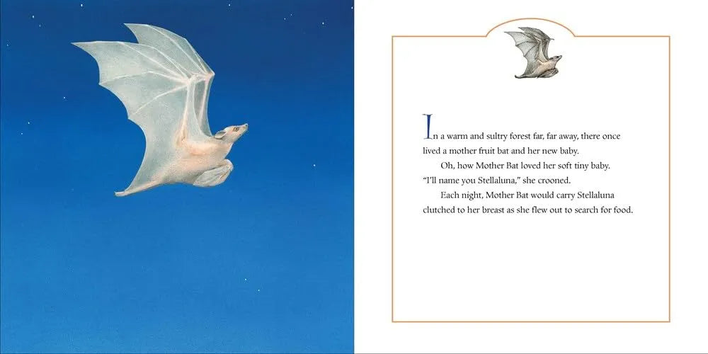 Illustration of a bat flying against a blue background with text on the right.