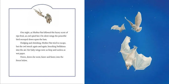 Illustration of a bat flying with text on the left side against a blue background