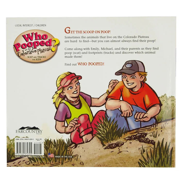 Who Pooped on the Colorado Plateau back cover with kids analyzing scat