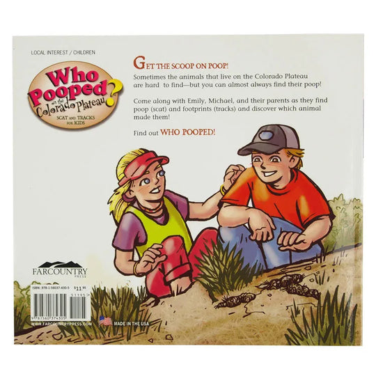 Who Pooped on the Colorado Plateau back cover with kids analyzing scat