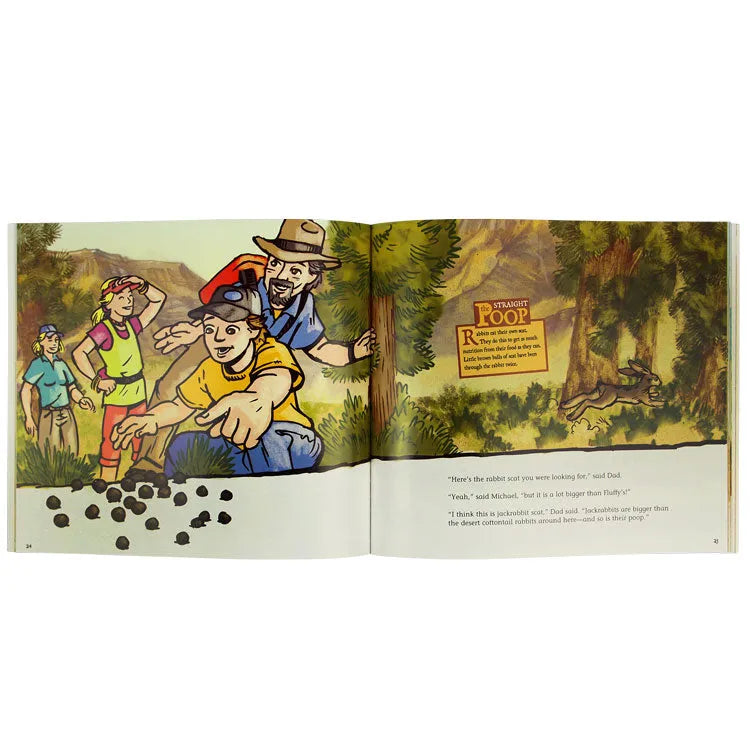 Who Pooped on the Colorado Plateau interior pages with cartoon people on a trail