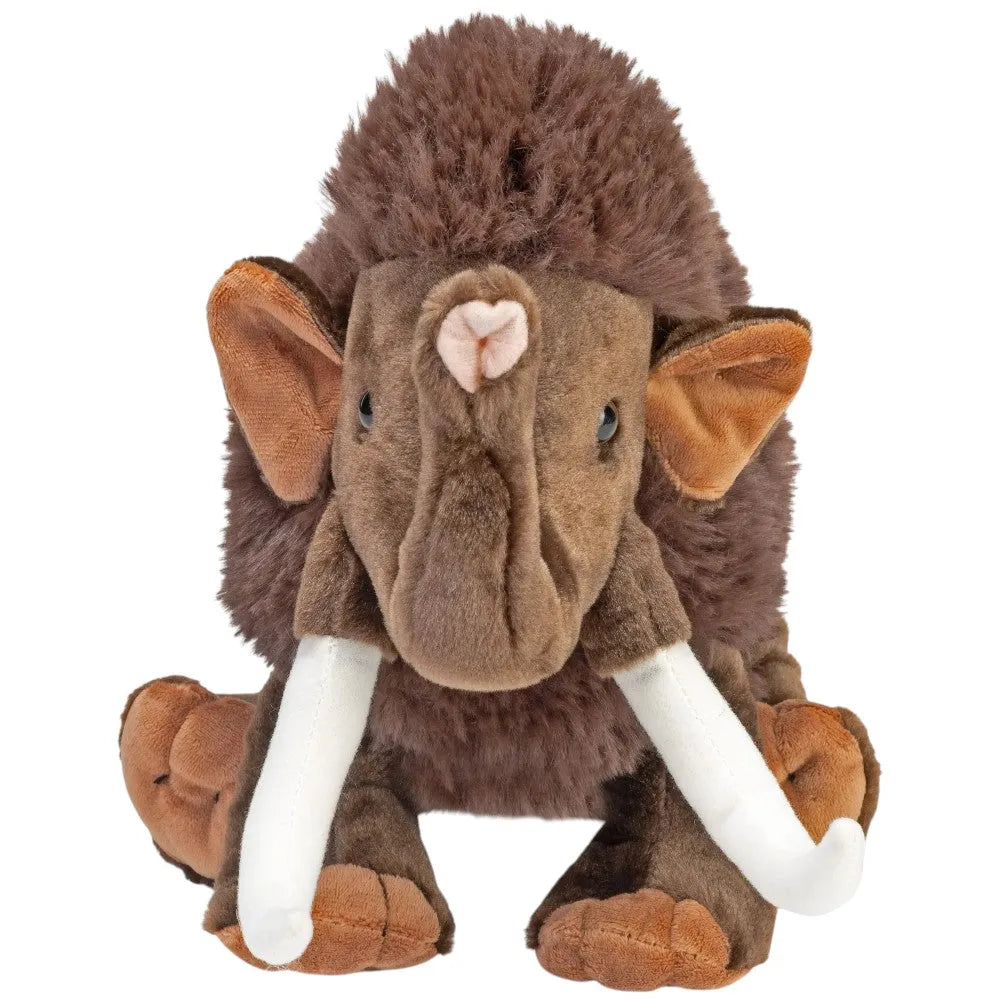 Plush toy resembling a woolly mammoth on a white background