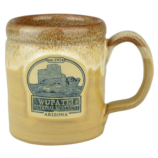 Wupatki National Monument Camper Mug in light Dijon with cinnamon white glaze from Deneen Pottery