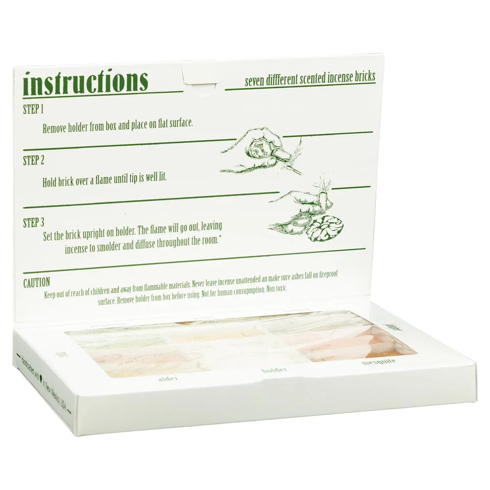 Seven Scent Incense Sampler box top open to reveal instructions