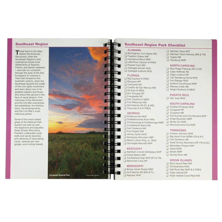 Passport to Your National Parks Book - Collector's Edition interior pages for the Southeast region