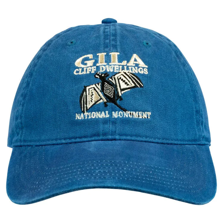 Blue cap with Gila Cliff Dwellings National Monument logo on a white background