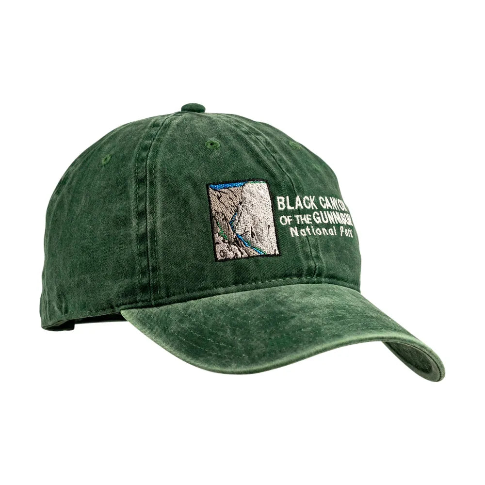 Green cap with a patch and text on a white background