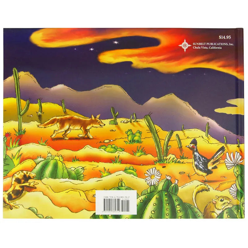 Back cover of Who-o-o's Awake in the Desert by Jenny Hold and illustrated by H.M.