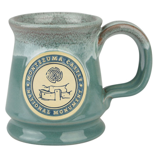 Montezuma Castle National Monument Footed Mug in seafoam with rose white glaze from Deneen Pottery