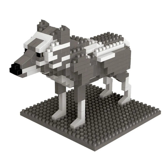 Mini block set of a gray wolf against a white background