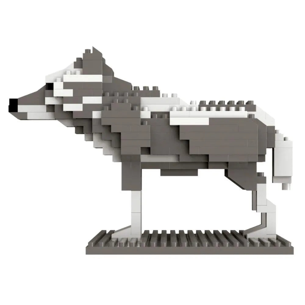 Mini block set of a gray wolf against a white background
