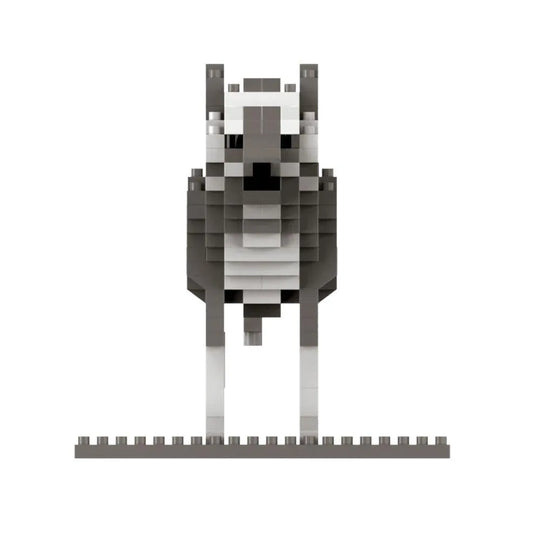 Mini block set of a gray wolf against a white background