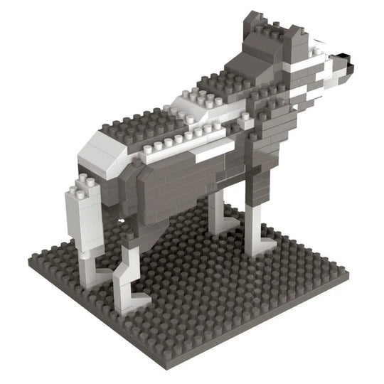 Mini block set of a gray wolf against a white background