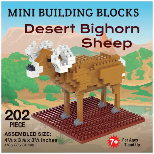Mini building blocks set for desert bighorn sheep with desert landscape background