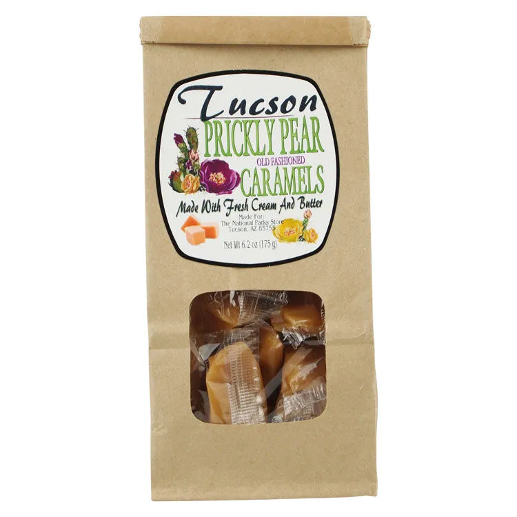 Gift bag of Prickly Pear Caramels on a white background