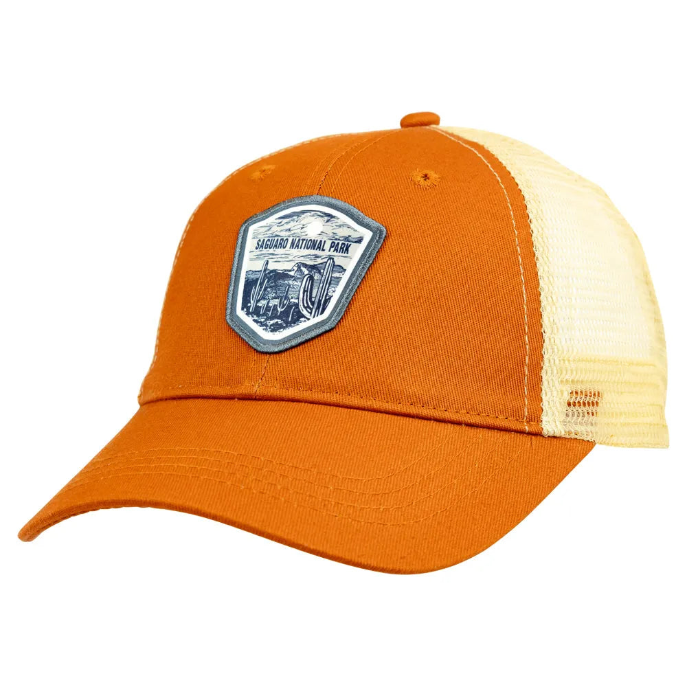Saguaro National Park Mesh-Back Cap - Wilderness Stamp 3/4 view on a white background
