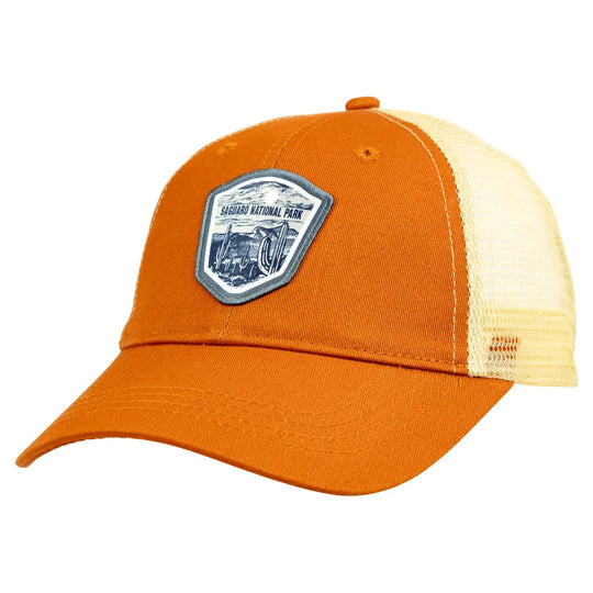Saguaro National Park Mesh-Back Cap - Wilderness Stamp 3/4 view on a white background