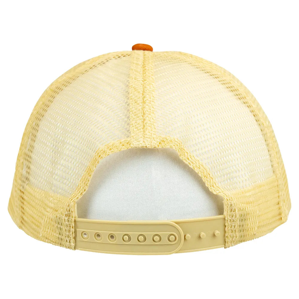 Yellow mesh cap with a white interior on a white background