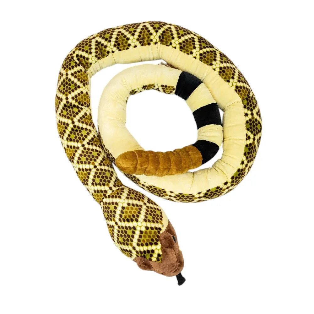 Plush snake toy with a coiled body on a white background