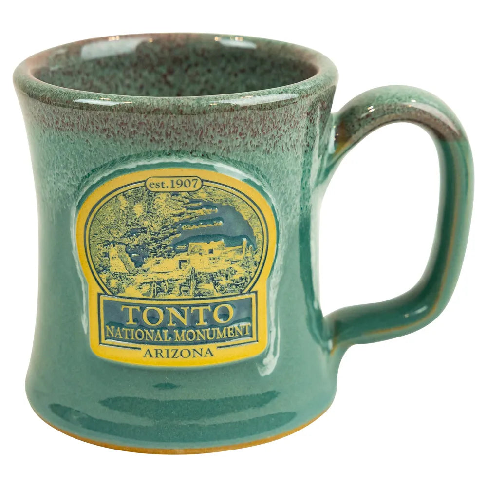 Tonto National Monument Diner Mug in greenish blue color on a white background